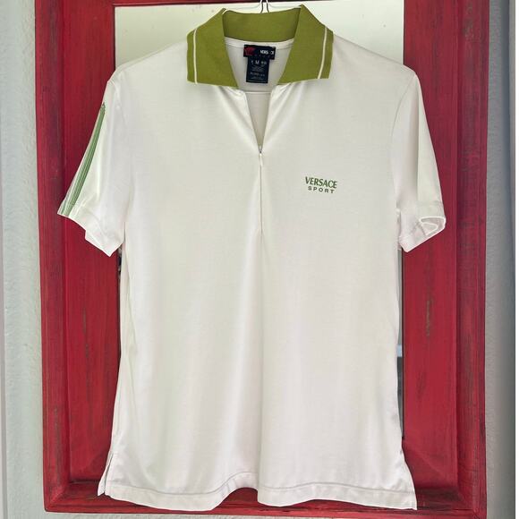 Authentic Versace Sport Alias S.p.a. quarter-zip polo shirt White/Green Medium - Picture 2 of 16